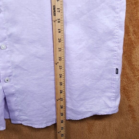 HUGO BOSS Shirt Mens XXL Purple Slim Fit Stretch Linen Chambray ROAN KEN $138 - Picture 9 of 10